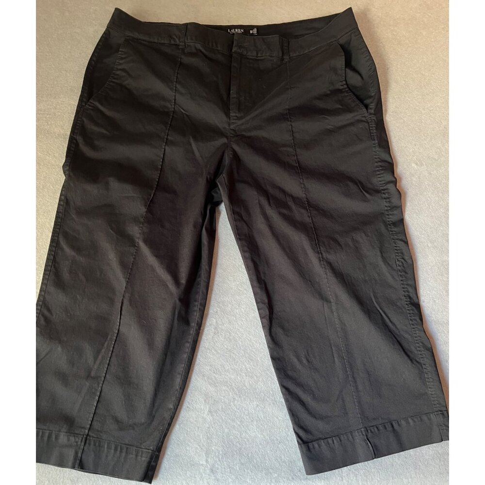 Lauren Ralph Lauren Capri Pants Womens 16W Black Cotton Elastane Center Pleat